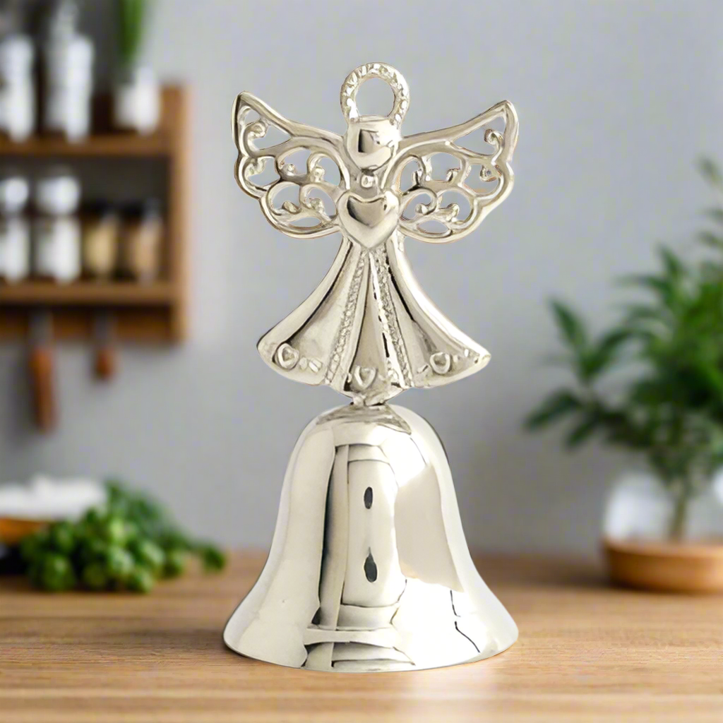 Silver 3"H Guardian Angel Bells - Set of 4. Wedding Favor, Kissing Bells