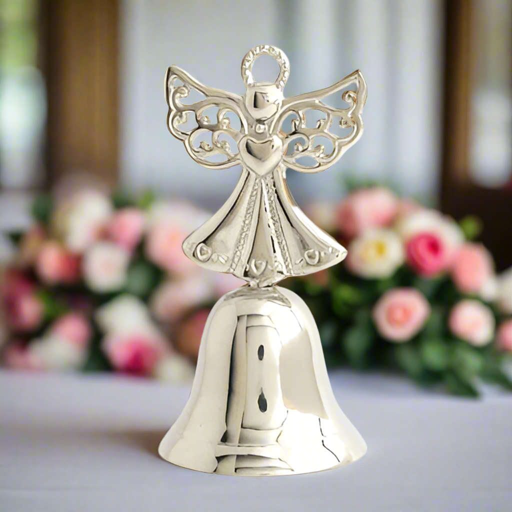 Silver 3"H Guardian Angel Bells - Set of 4. Wedding Favor, Kissing Bells