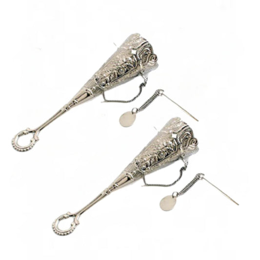 Nickel 7 1/2" Tussie Mussie Wedding Bouquet Holder with Engravable Medal. - Set of 2