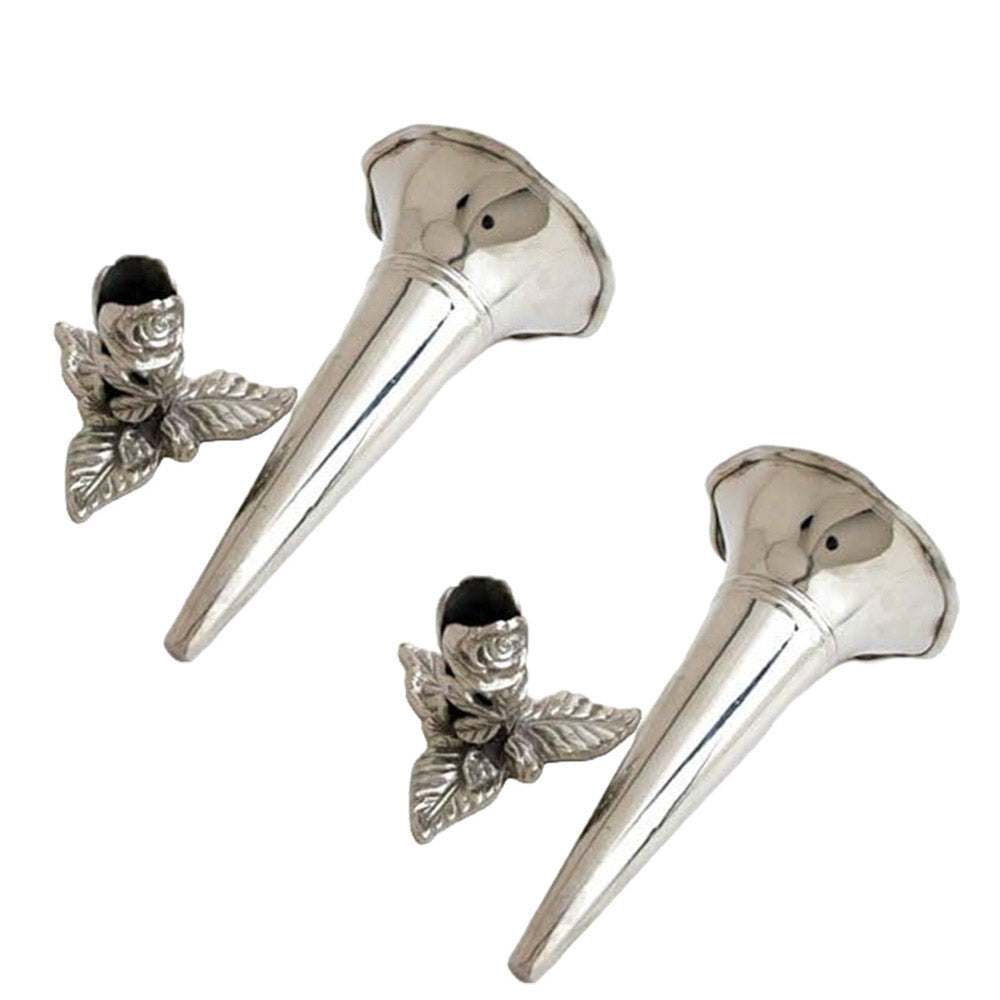 Silver 5" Tussie Mussie Bouquet Holder with Matching Base - Set of 2 Tussy Mussy and 2 Holders