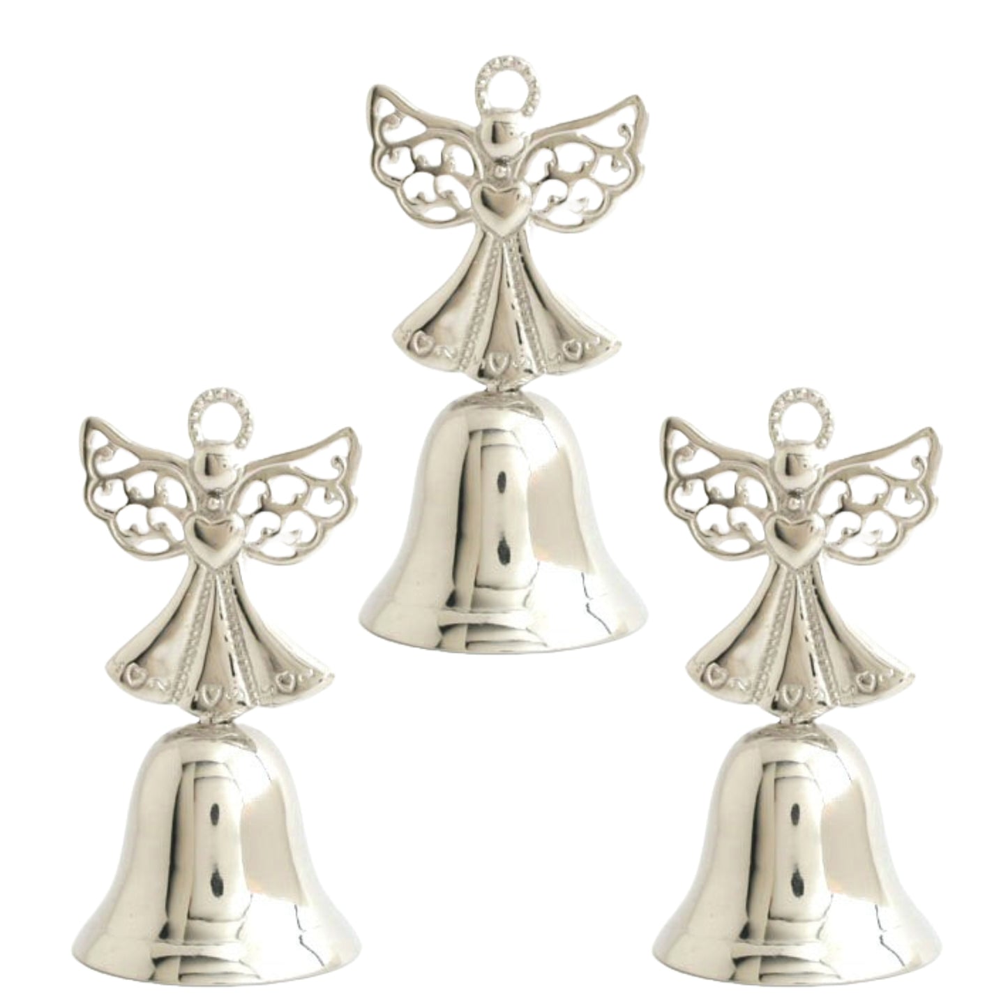 Nickel 4 1/2" Guardian Angel Bell. - Set of 3 - Wedding Favor. Kissing Bells.