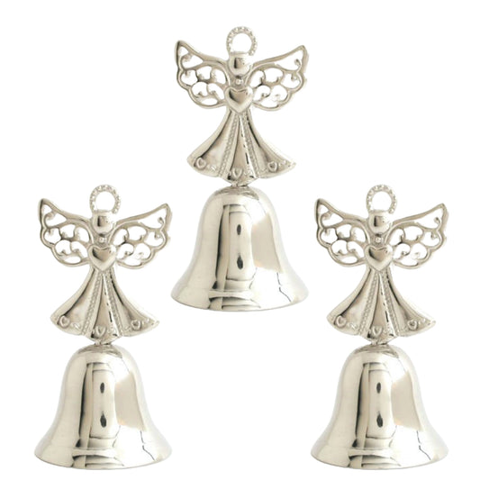 Nickel 4 1/2" Guardian Angel Bell. - Set of 3 - Wedding Favor. Kissing Bells.