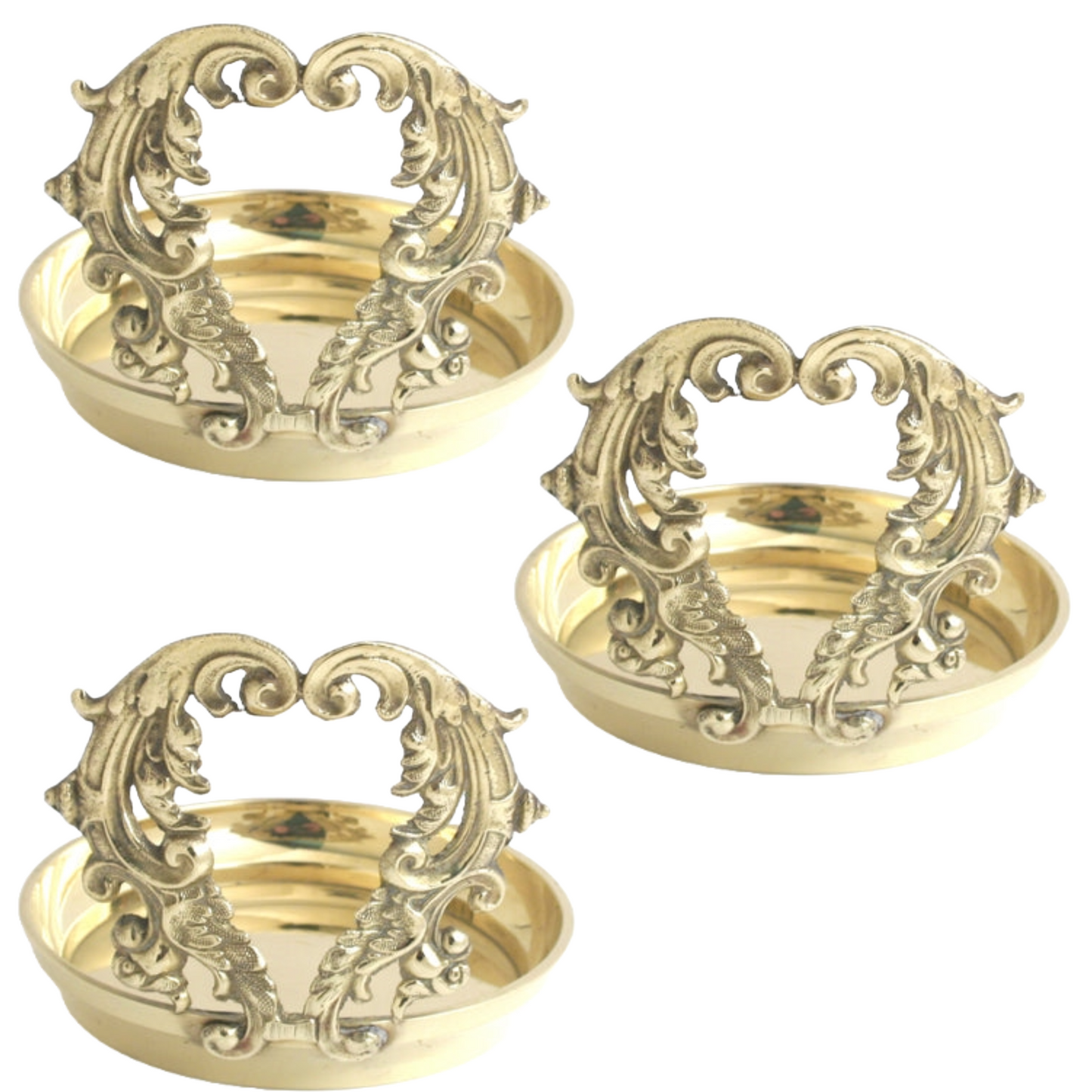 3"Heart Pillar Candle Holder - Set of 3 - Solid Brass