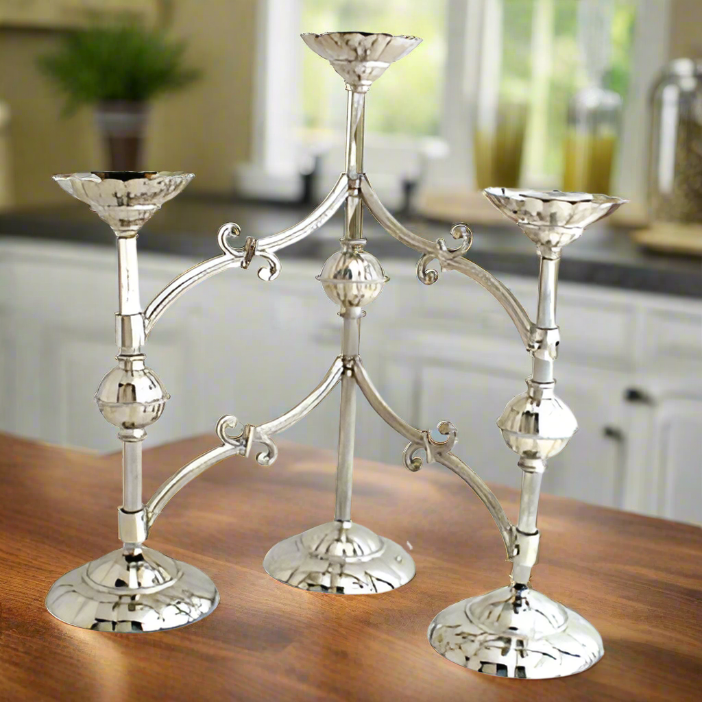 Silver 16" H Adjustable Triple Taper Unity Candle Holder with Adjustable Swivel Arms. Candelabra Centerpieces for Wedding. Home Decoration and Fireplace Mantle Accessory. Tarnish Resistant