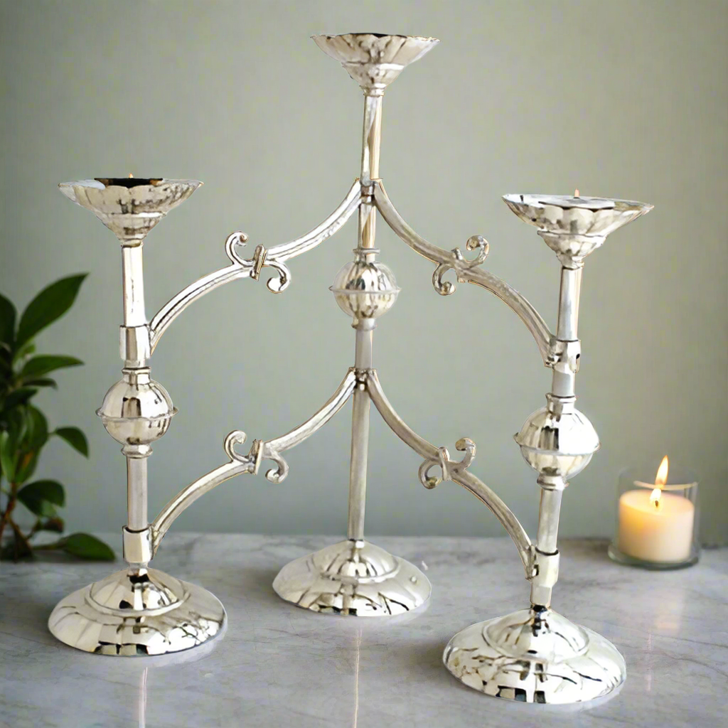 Silver 16" H Adjustable Triple Taper Unity Candle Holder with Adjustable Swivel Arms. Candelabra Centerpieces for Wedding. Home Decoration and Fireplace Mantle Accessory. Tarnish Resistant