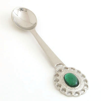 Nickel Spoon Green Stone - Set of 6