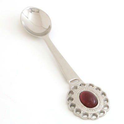 Nickel Spoon Ruby Stone - Set of 6