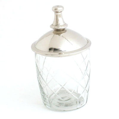 Etched Glass Jar With Silver Lid - Bathroom Accessory, Cotton Ball Holder. Set of 3